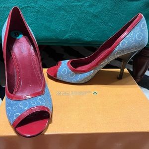 GUESS Denim Peep Toe Heels Size 8
